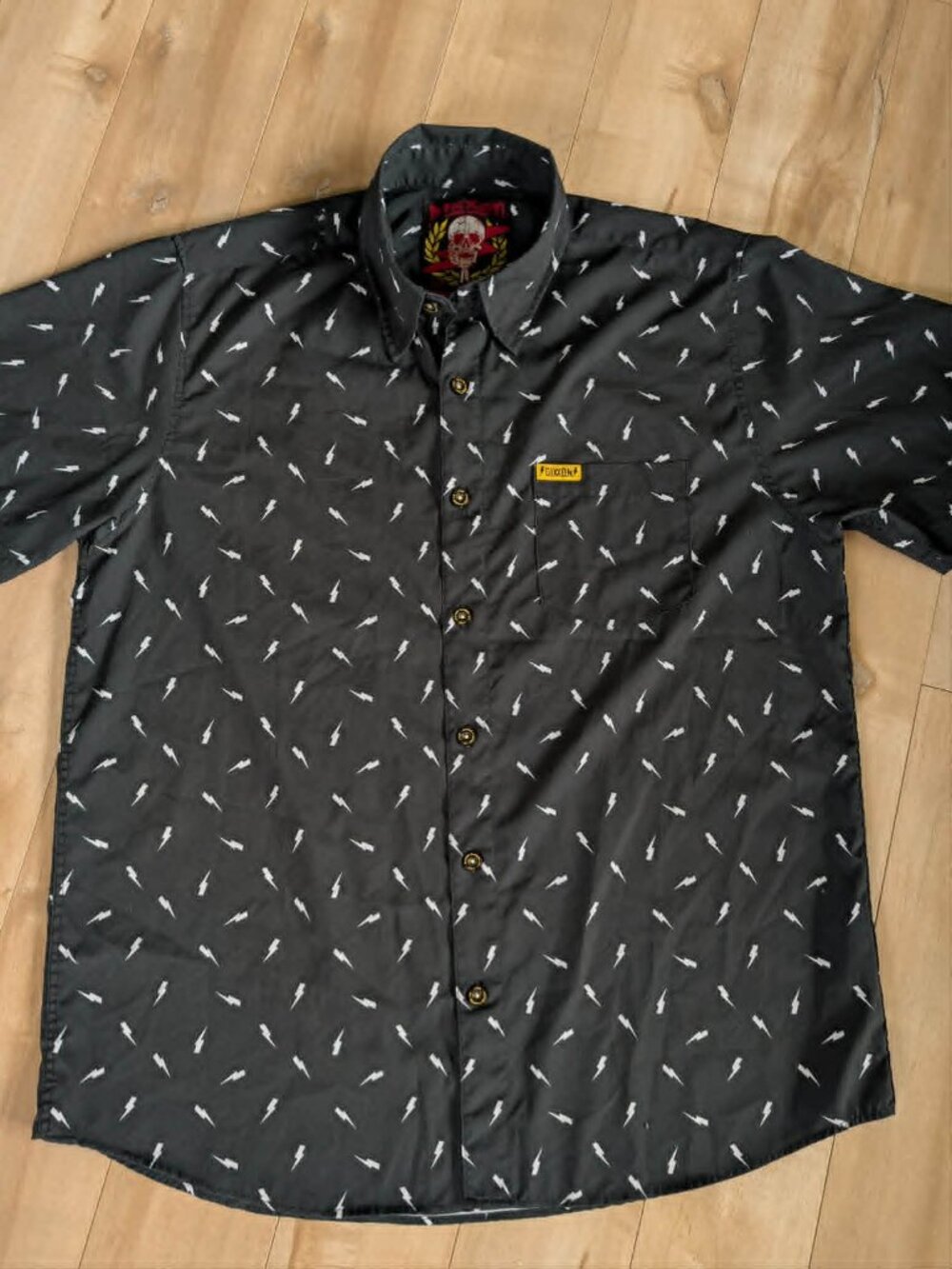 Dixxon Bolt Lightning Print Party Shirt Button Up Men's XL Black